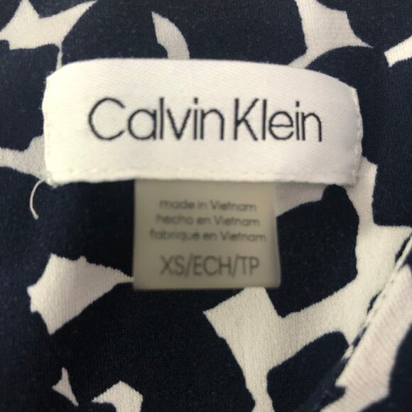 Calvin Klein Sleeveless Scoop Neck White & Blue Abstract Print Tank Blouse XS - Picture 3 of 4
